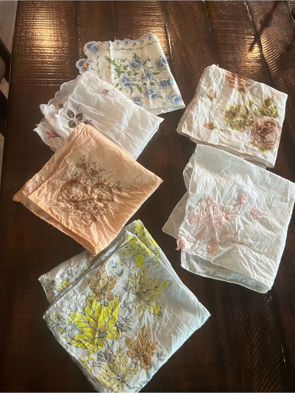 Vintage Floral Cotton Handkerchief Set - Cream, Peach, Yellow, Blue, Pink